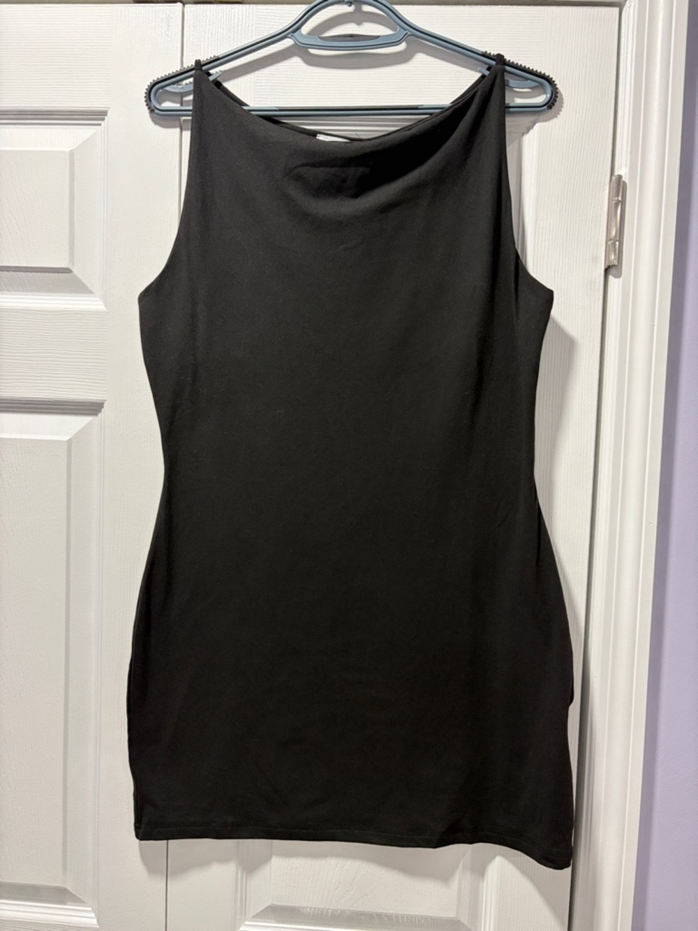 Sleeveless Black Mini Dress with Boat Neck